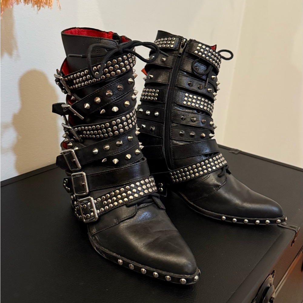 Jeffrey Campbell Black Studded Moto Boots
